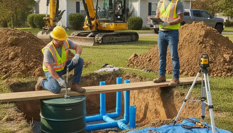 Berkeley, CA plumber inspecting septic repair on a residential service call