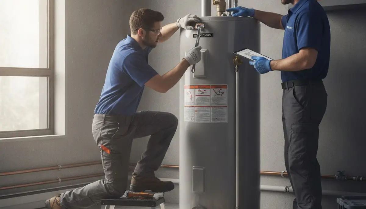 Berkeley, CA plumber repairing a water heater for a home service call